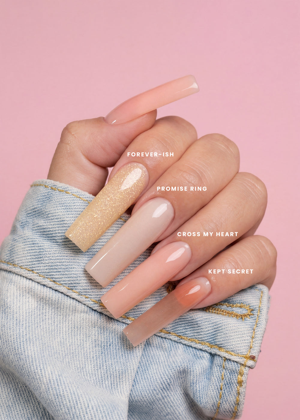 Pinky Swear Me Collection glitter finish acrylic cover powder collection - hand swatch - V Beauty Pure